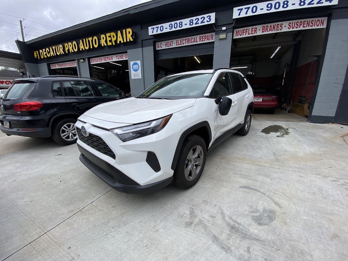 Decatur Pro Auto Repair storefront on Lawrenceville Hwy with a vehicle out front